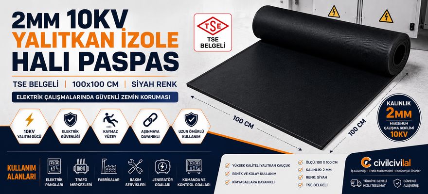 2MM 10KV Yalıtkan İzole Halı Paspas Nedir? Nerelerde Kullanılır? (TSE Belgeli 100x100 cm Siyah)