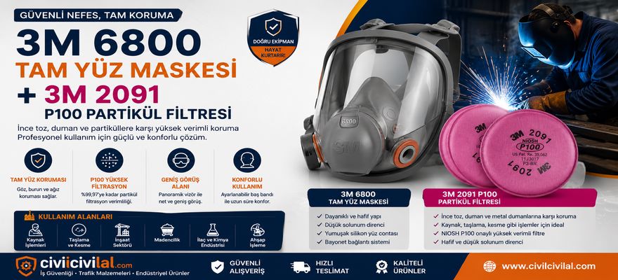 3M 6800 Tam Yüz Maskesi + 3M 2091 P100 Partikül Filtresi Hangi İşlerde Kullanılır?