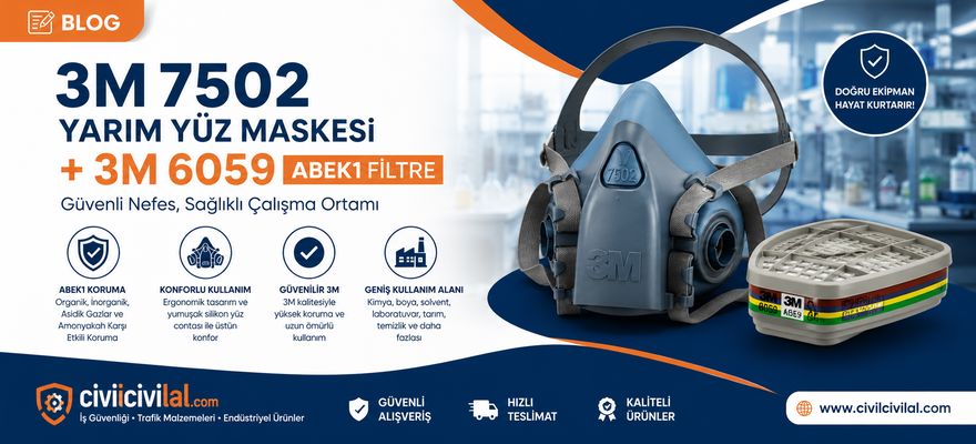 3M 7502 Yarım Yüz Maskesi + 3M 6059 ABEK1 Filtre Hangi İşlerde Kullanılır?