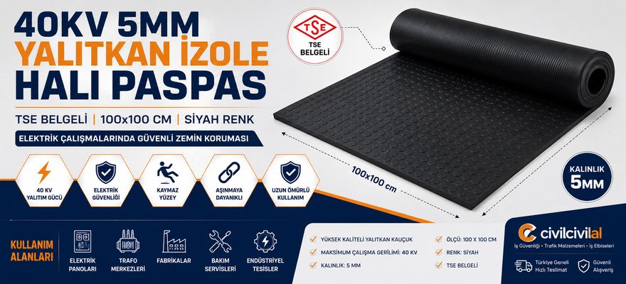 40KV 5MM Yalıtkan İzole Halı Paspas Nedir? Nerelerde Kullanılır? (TSE Belgeli 100x100 cm Siyah)