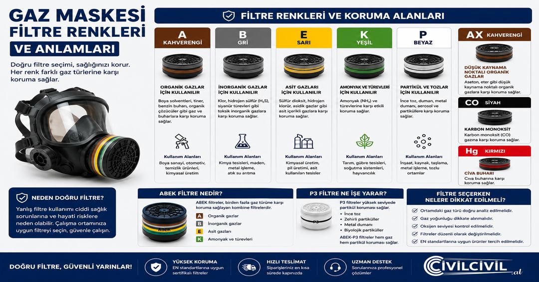 Gaz Maskesi Filtre Renkleri ve Anlamları ve Hangi Filtre Ne İşe Yarar?