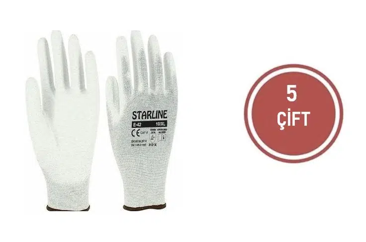 5 Çift Starline E-42 Antistatik Pu Eldiven Beden 8 Numara
