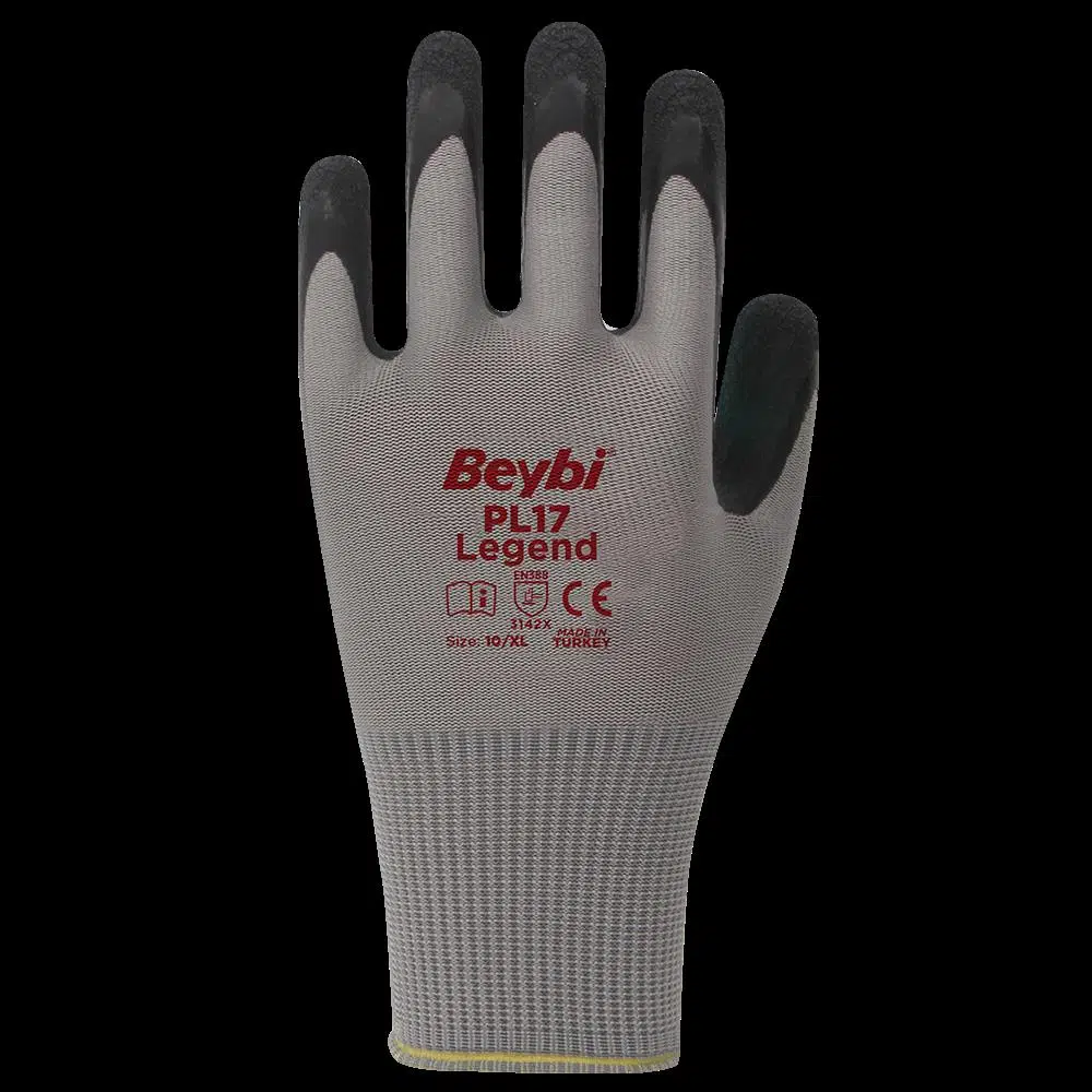 Beybi PL17 Polyester Örme Lateks Camcı İş Eldiveni 9 Beden - 12 Çift Beybi Marka