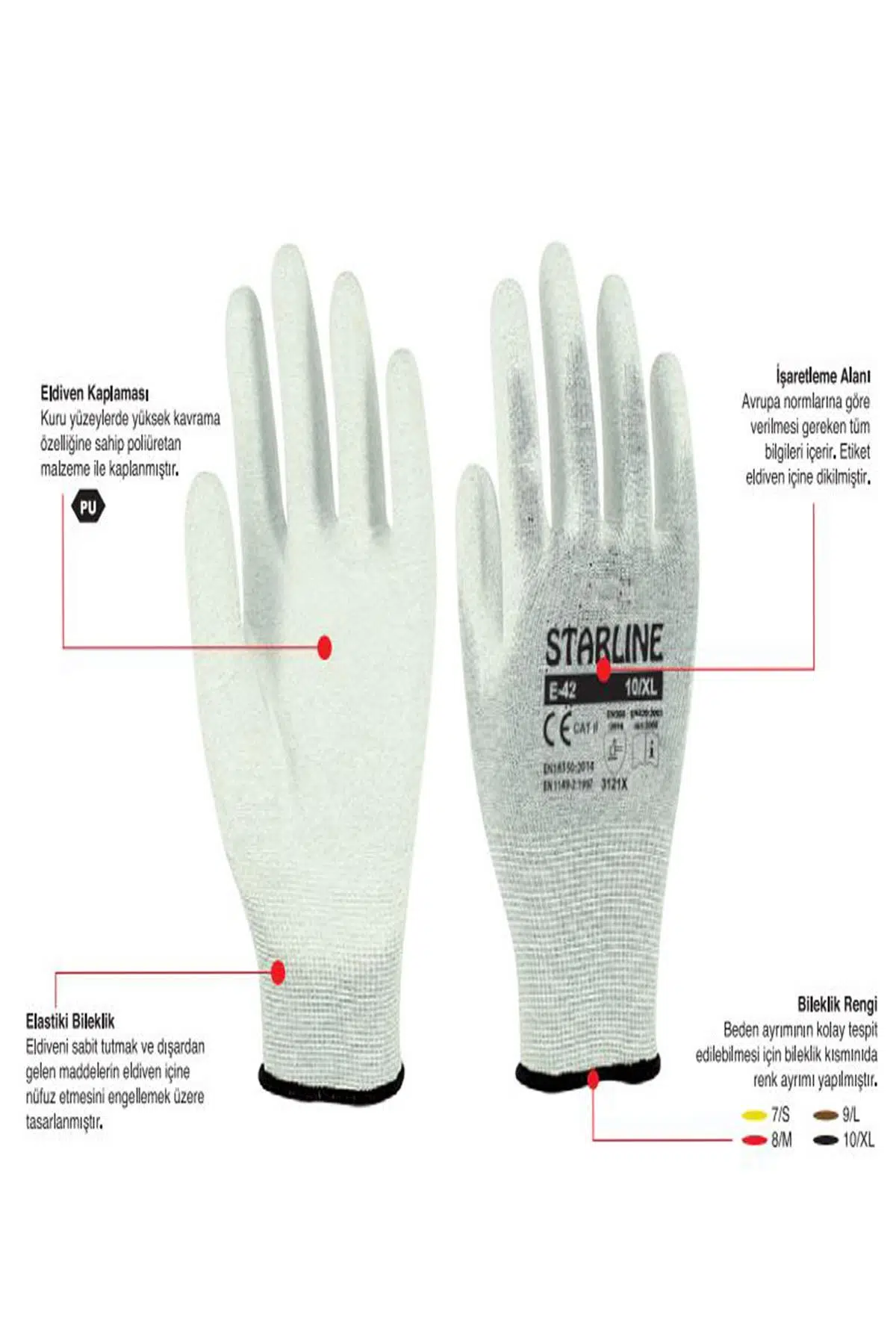 Starline E-42 Antistatik Pu Eldiven Beden 8 Numara Starline E-42 Antistatik Pu Eldiven Beden 8 Numara